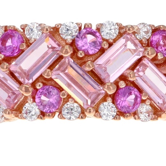 2.72CTs Pink Sapphires, Pink & White Lab Diamonds 18K Rose Gold Over Silver Ring - Picture 4 of 9